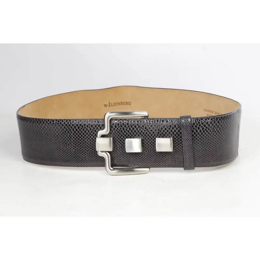 W. Kleinberg Genuine Karung Leather Wide Belt Brushed Silver Stud Buckle L USA